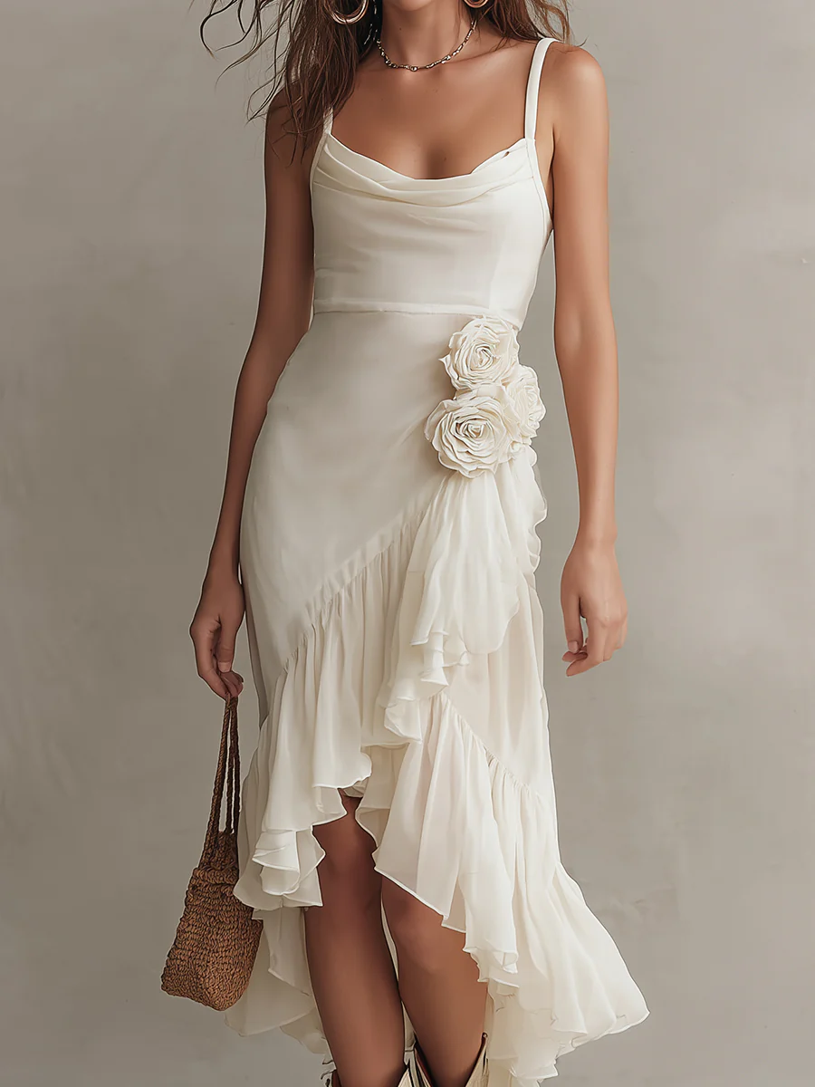 3D Floral Embellished Draped-Neck Maxi Dress - Image 2