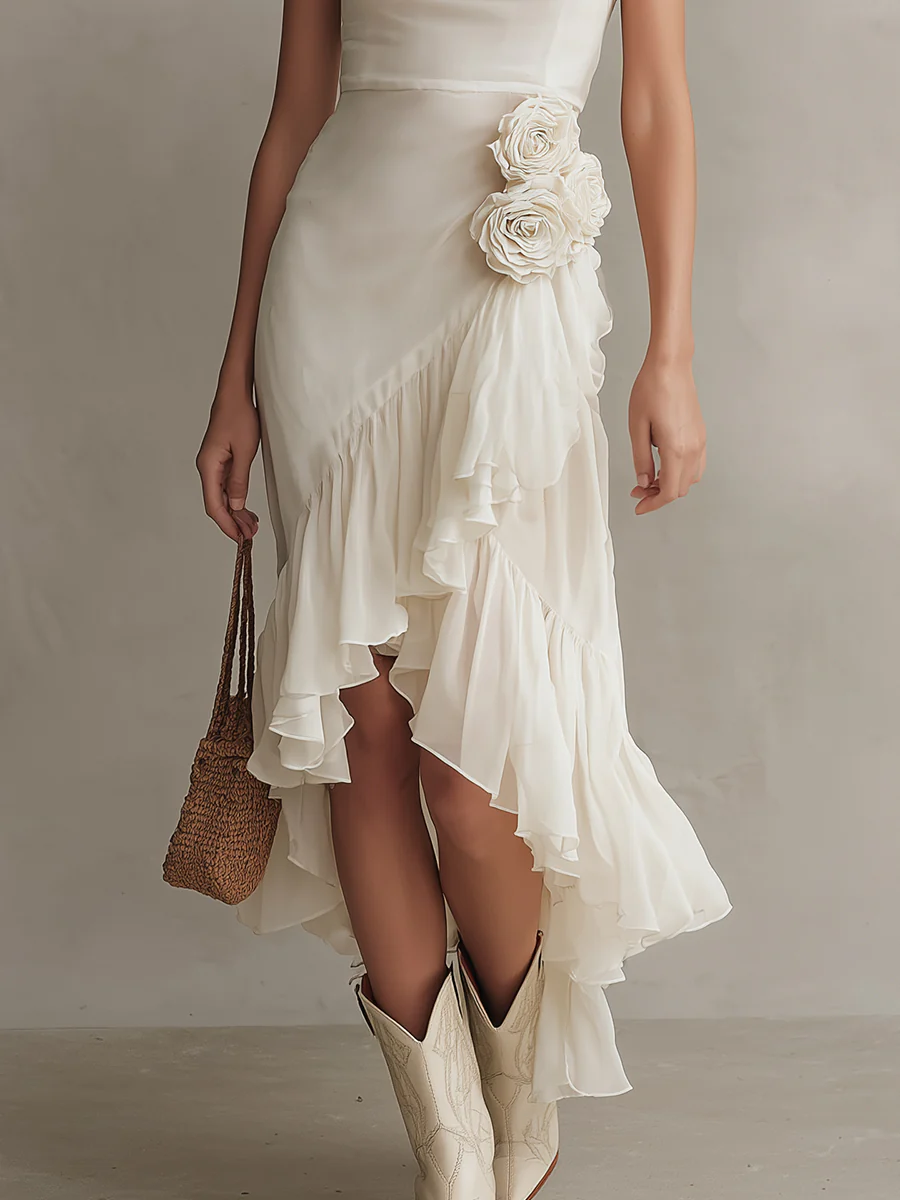 3D Floral Embellished Draped-Neck Maxi Dress - Image 3