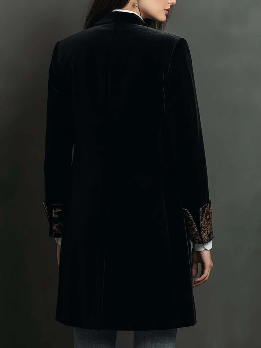 Timeless Vintage Luxury Black Velvet Blazer With Baroque Printed Lapel - Image 8