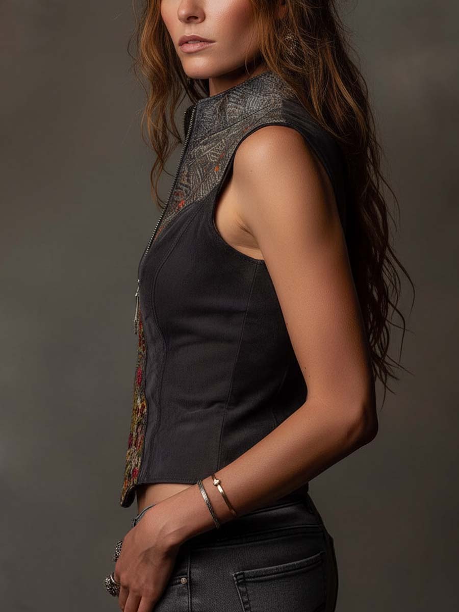 Bohemia Eco-Suede Patchwork Zip Vest - Image 2