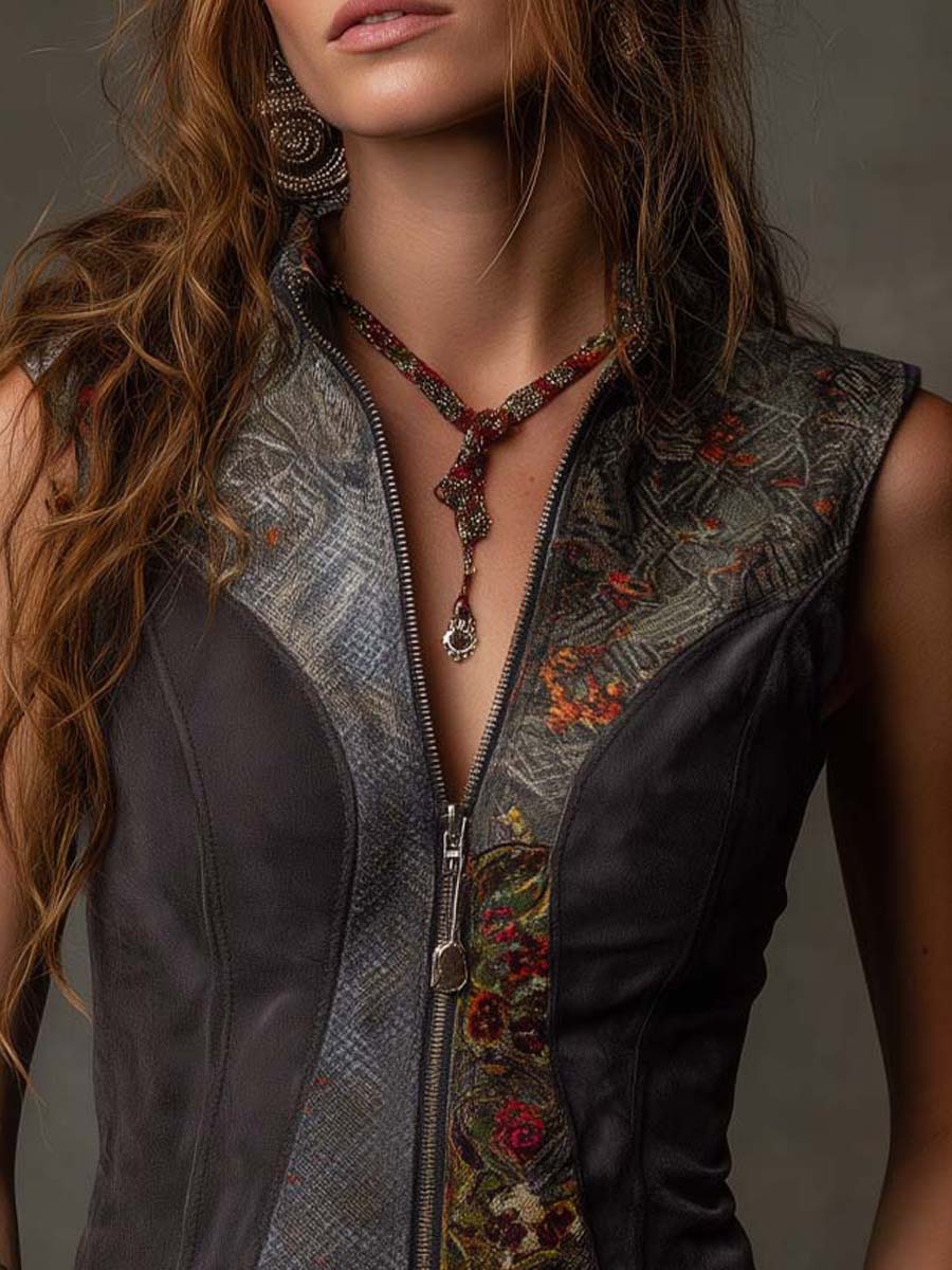 Bohemia Eco-Suede Patchwork Zip Vest - Image 4