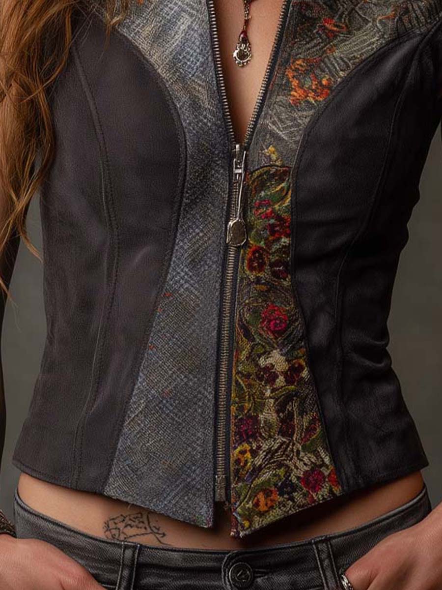 Bohemia Eco-Suede Patchwork Zip Vest - Image 5