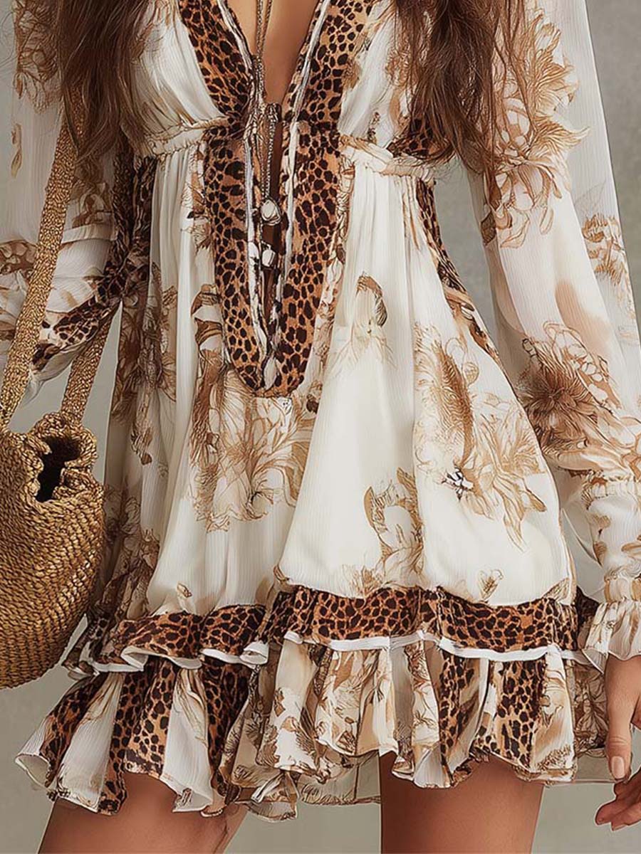 Bohemia Mixed-Print Ruffle Hem Mini Dress - Image 3
