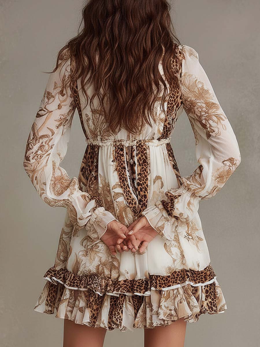 Bohemia Mixed-Print Ruffle Hem Mini Dress - Image 5