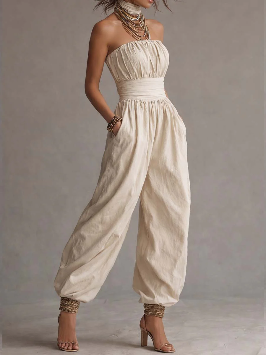 Bohemian Cotton Strapless Balloon-Leg Jumpsuit - Image 2