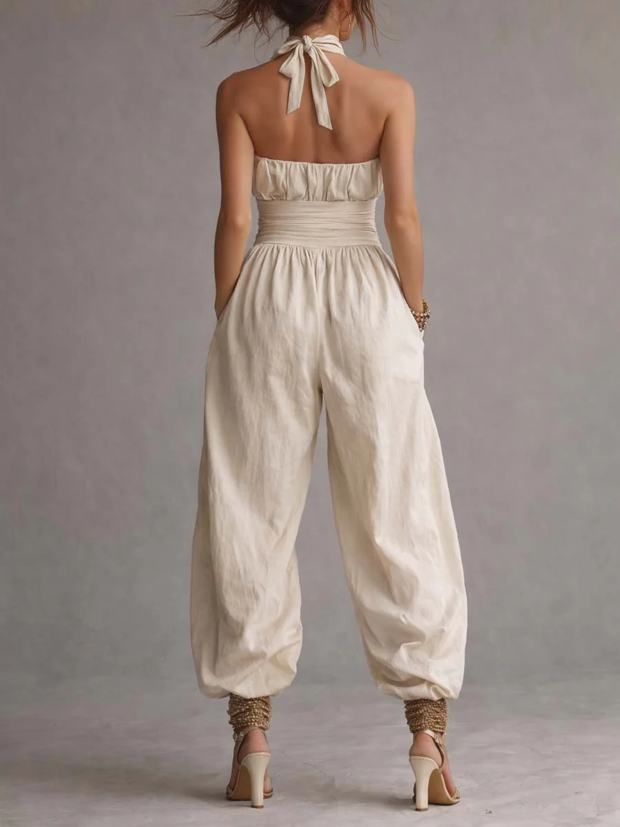 Bohemian Cotton Strapless Balloon-Leg Jumpsuit - Image 4