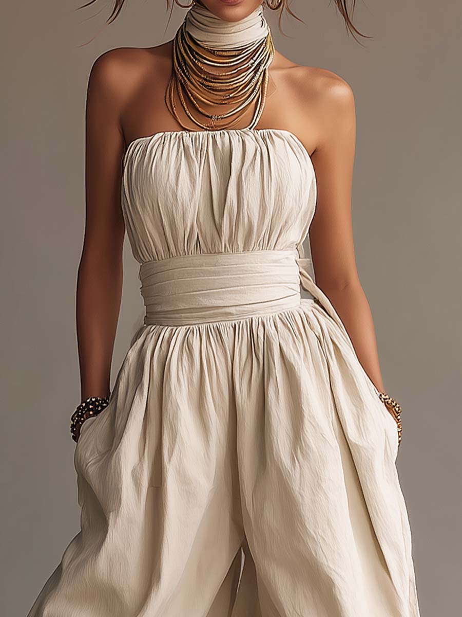 Bohemian Cotton Strapless Balloon-Leg Jumpsuit - Image 5