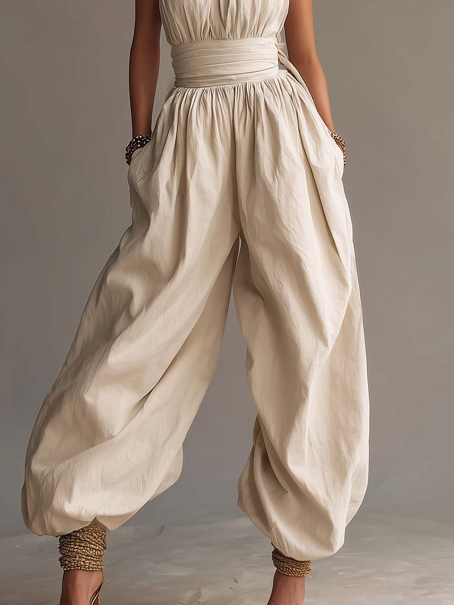 Bohemian Cotton Strapless Balloon-Leg Jumpsuit - Image 6