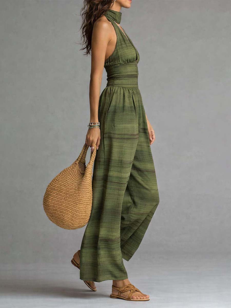 Bohemian Halter High-Neck Wide-Leg Jumpsuit - Image 2