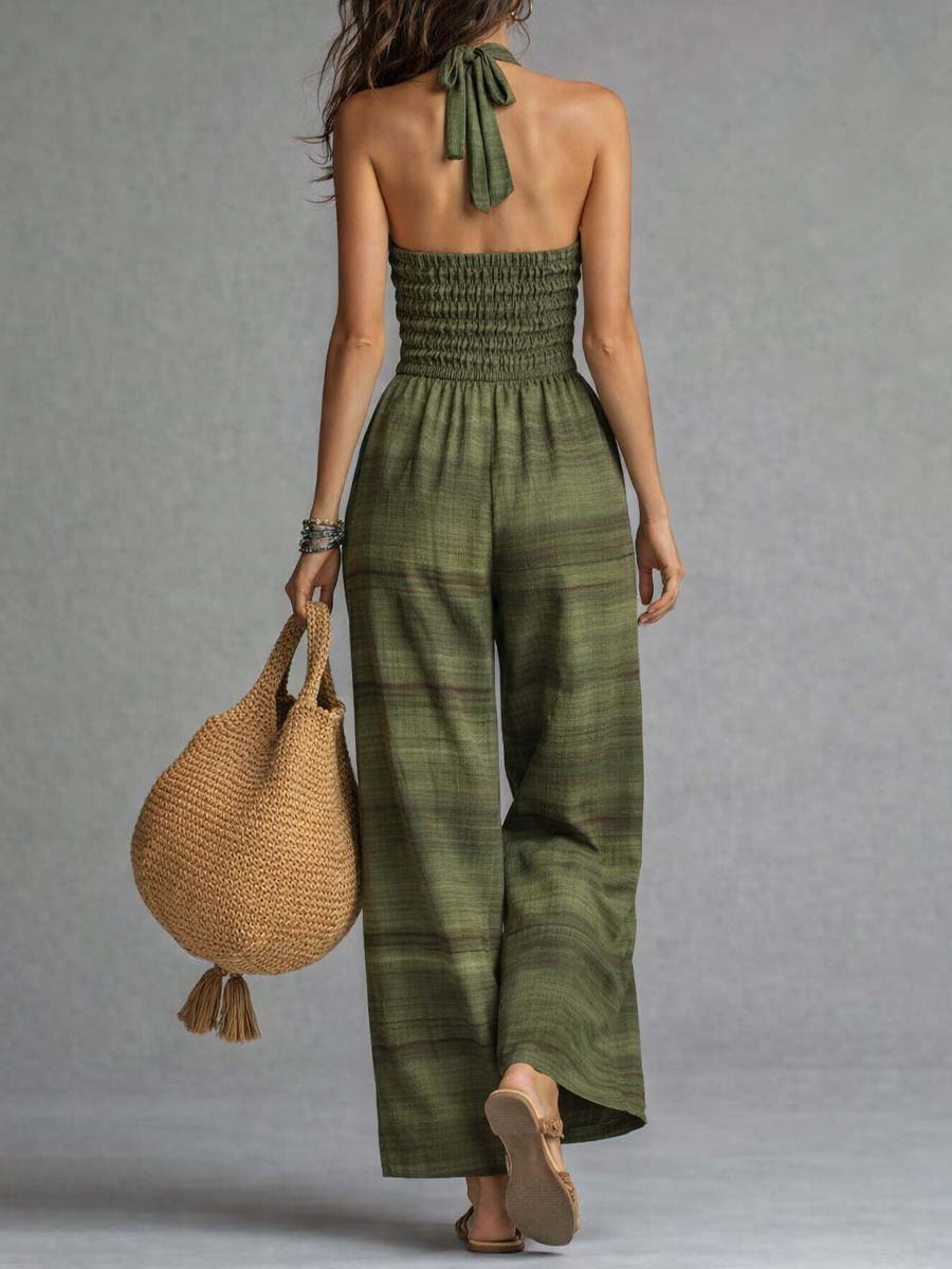 Bohemian Halter High-Neck Wide-Leg Jumpsuit - Image 3