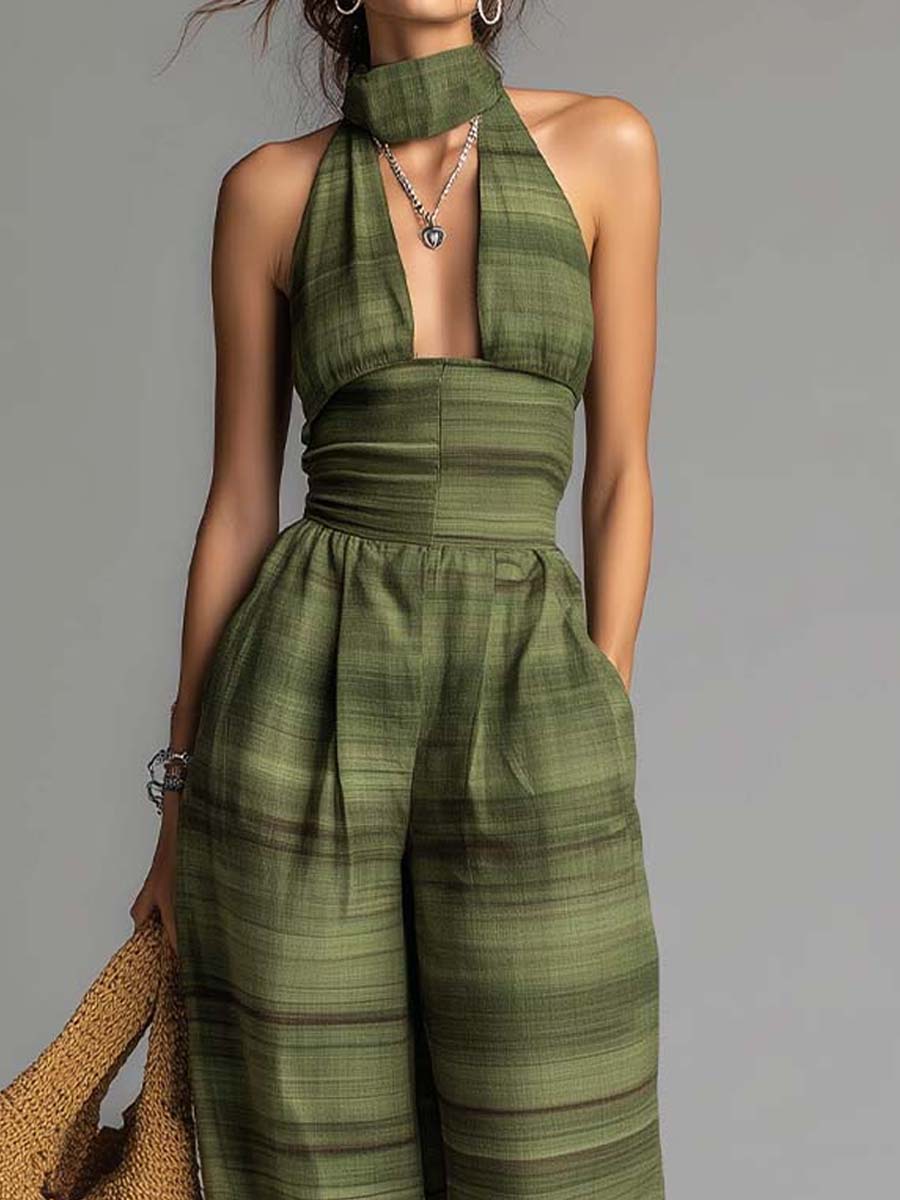 Bohemian Halter High-Neck Wide-Leg Jumpsuit - Image 4