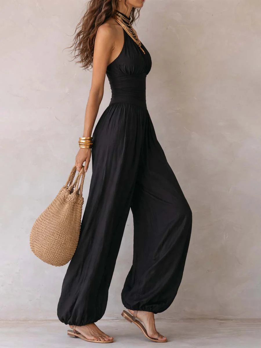 Bohemian Halter Keyhole Balloon-Leg Jumpsuit - Image 2