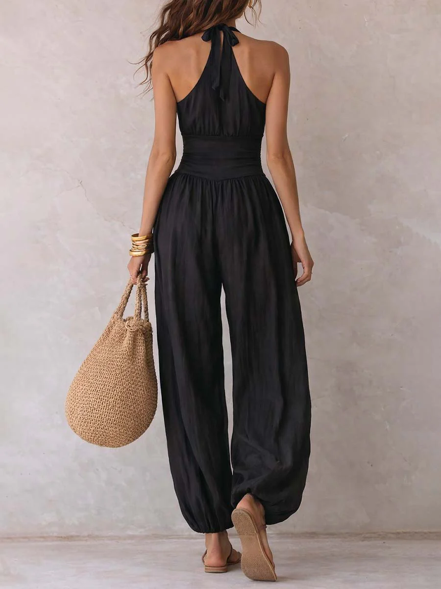 Bohemian Halter Keyhole Balloon-Leg Jumpsuit - Image 3