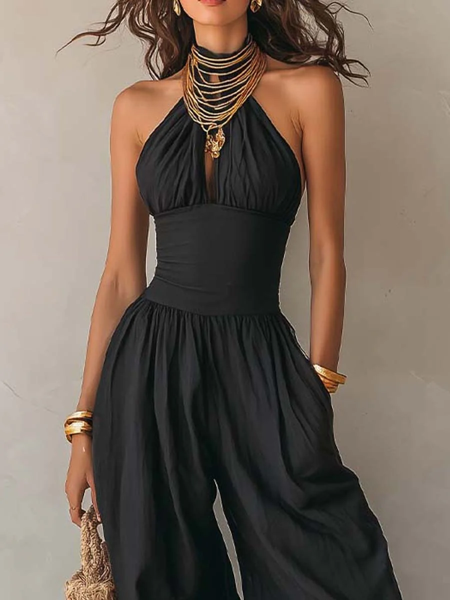 Bohemian Halter Keyhole Balloon-Leg Jumpsuit - Image 4