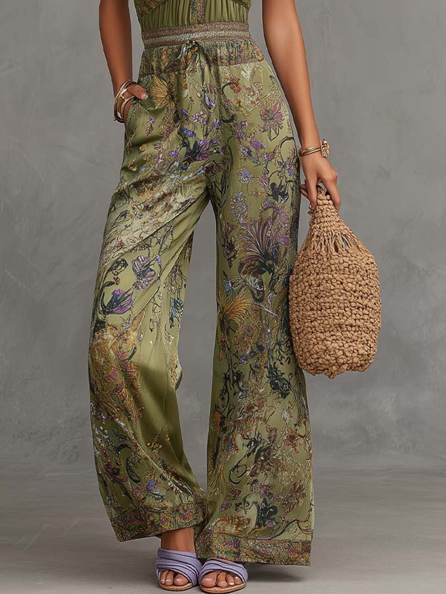 Bohemian Satin Halter Print Wide-Leg Jumpsuit - Image 5