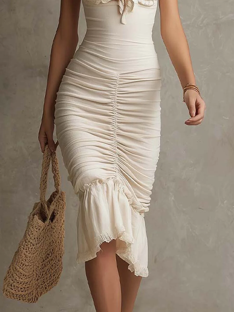 Bohemian Halter Ruched Midi Dress - Image 5
