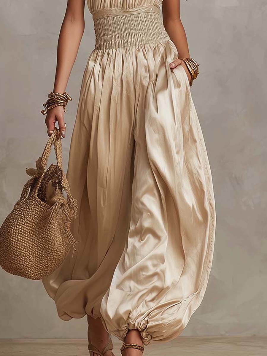 Bohemian Halter Smocked Balloon-Leg Jumpsuit - Image 3