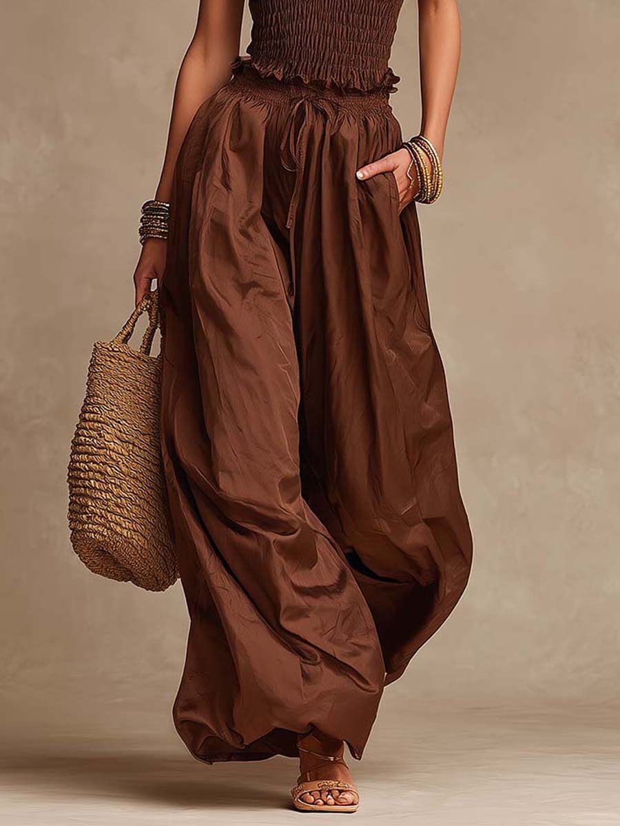 Bohemian Halter Smocked Wide-Leg Jumpsuit - Image 5