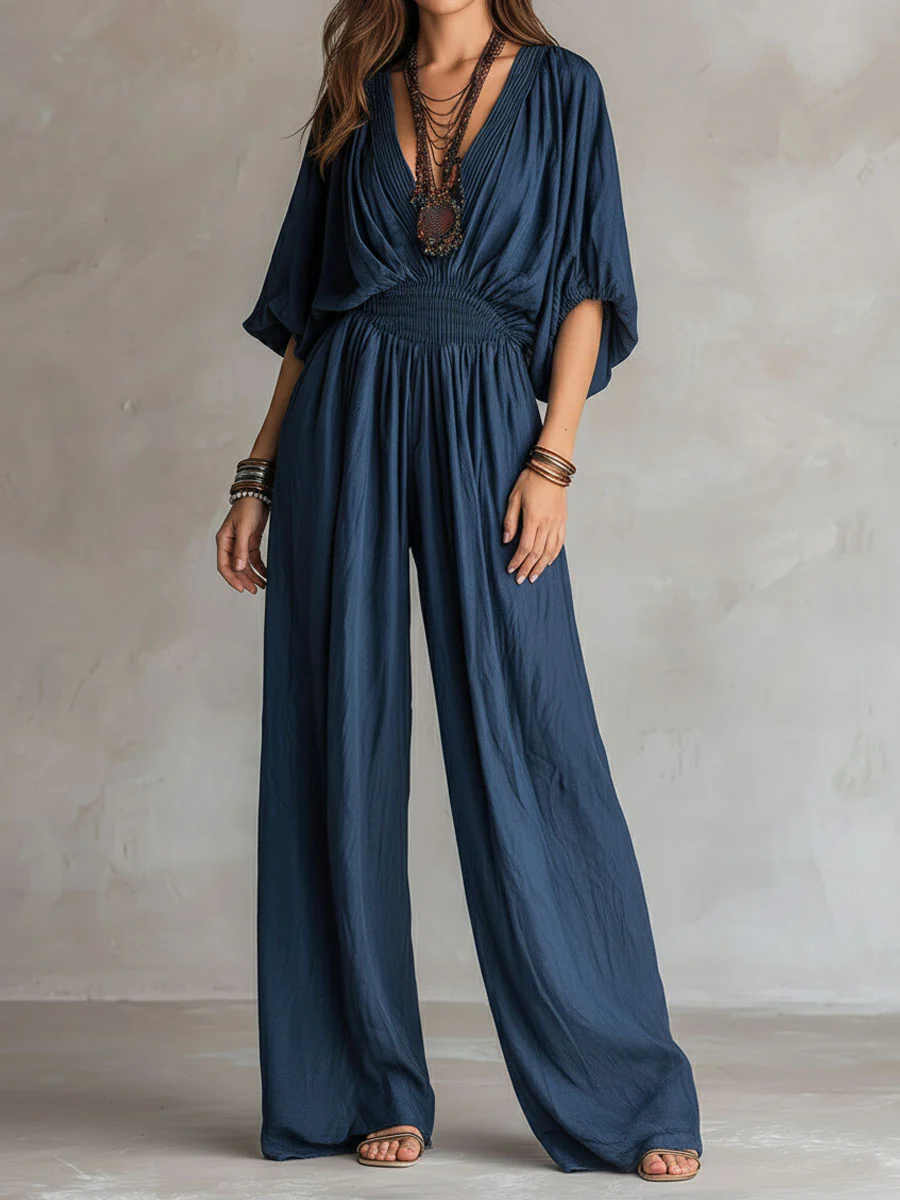 Bohemian Indigo Smocked Waist Jumpsuit - Image 3