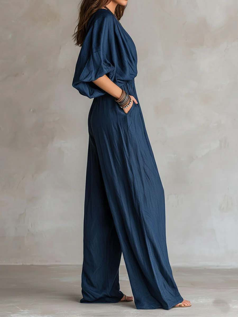 Bohemian Indigo Smocked Waist Jumpsuit - Image 5
