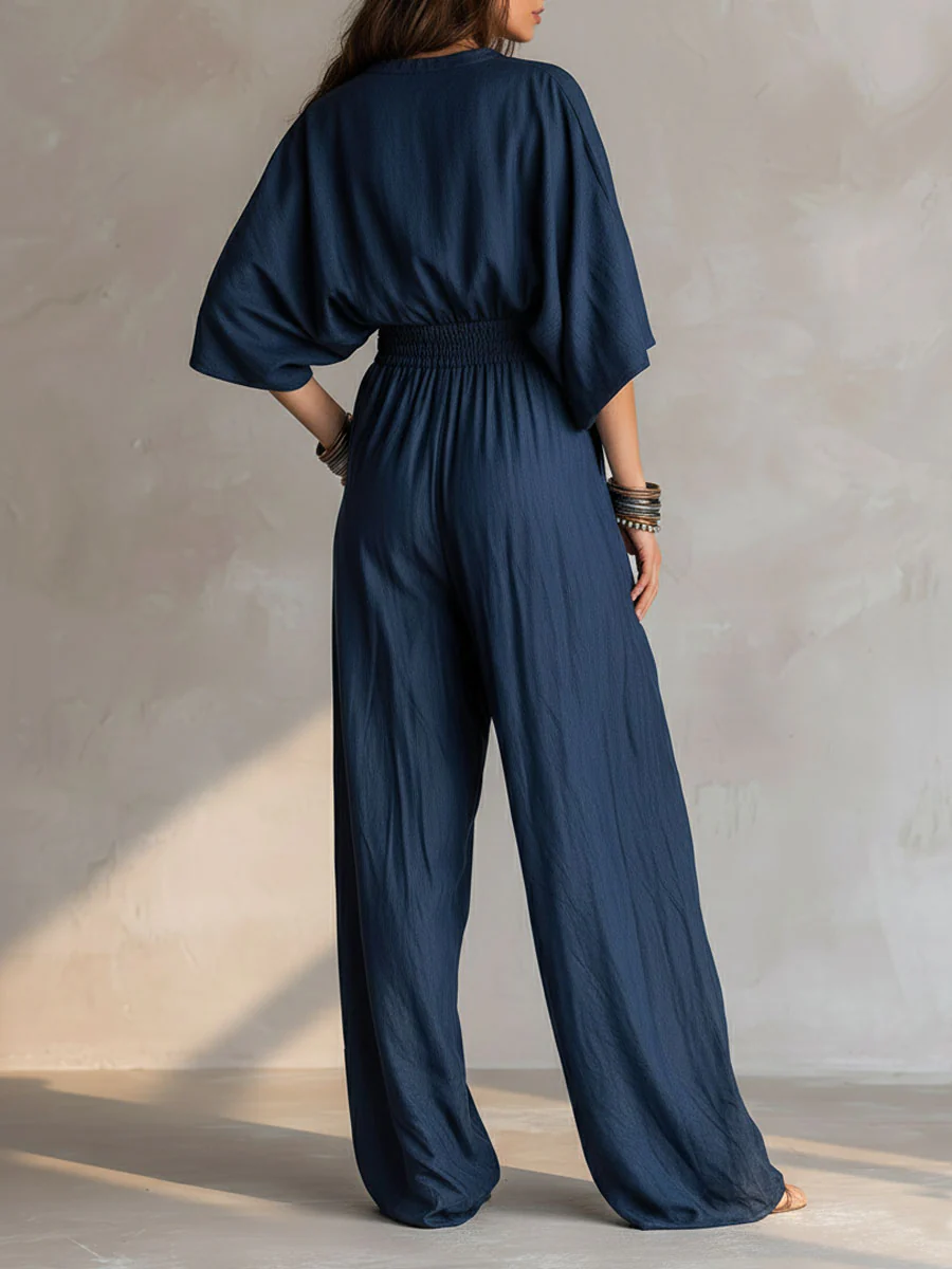 Bohemian Indigo Smocked Waist Jumpsuit - Image 6