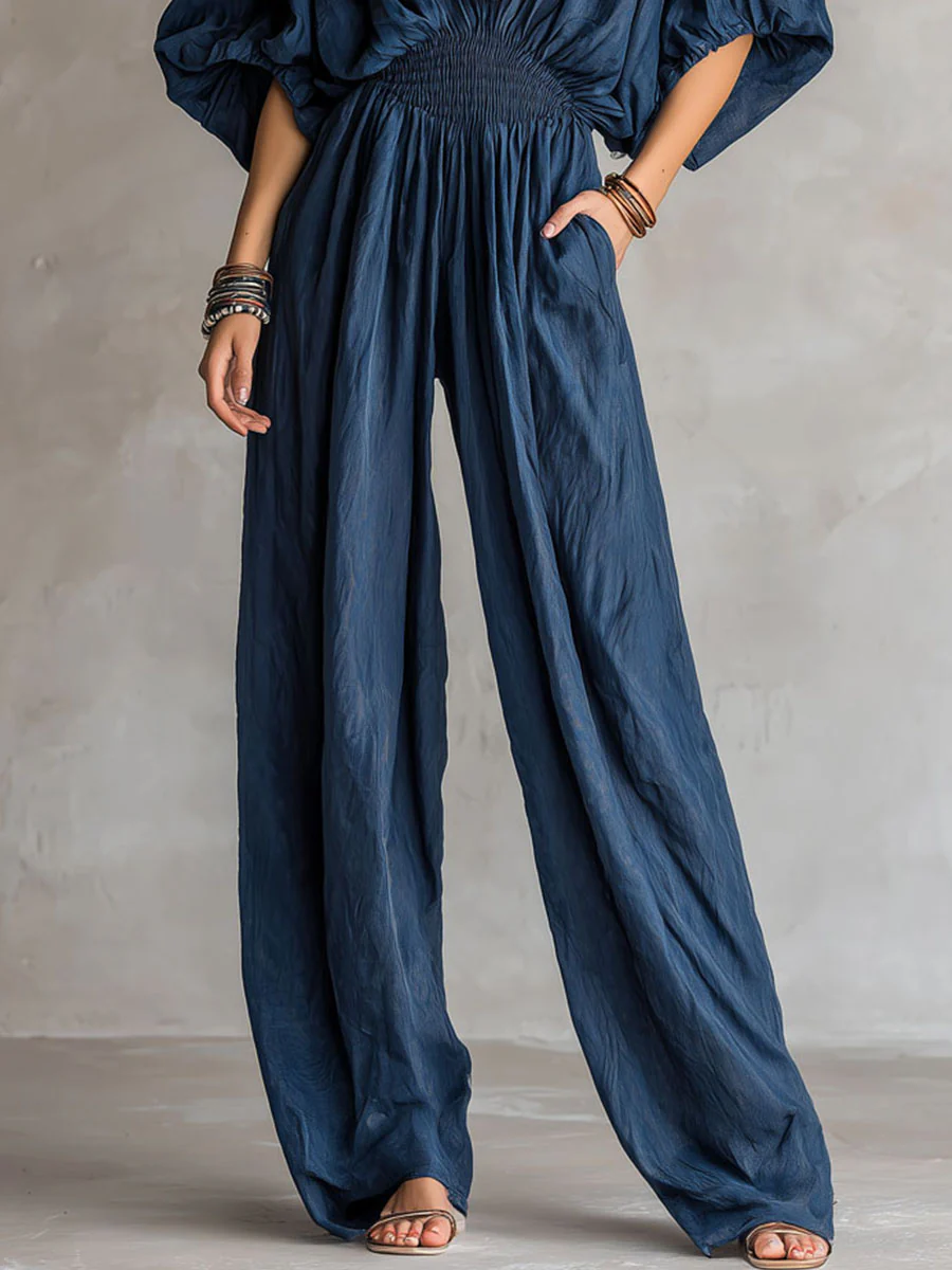 Bohemian Indigo Smocked Waist Jumpsuit - Image 8