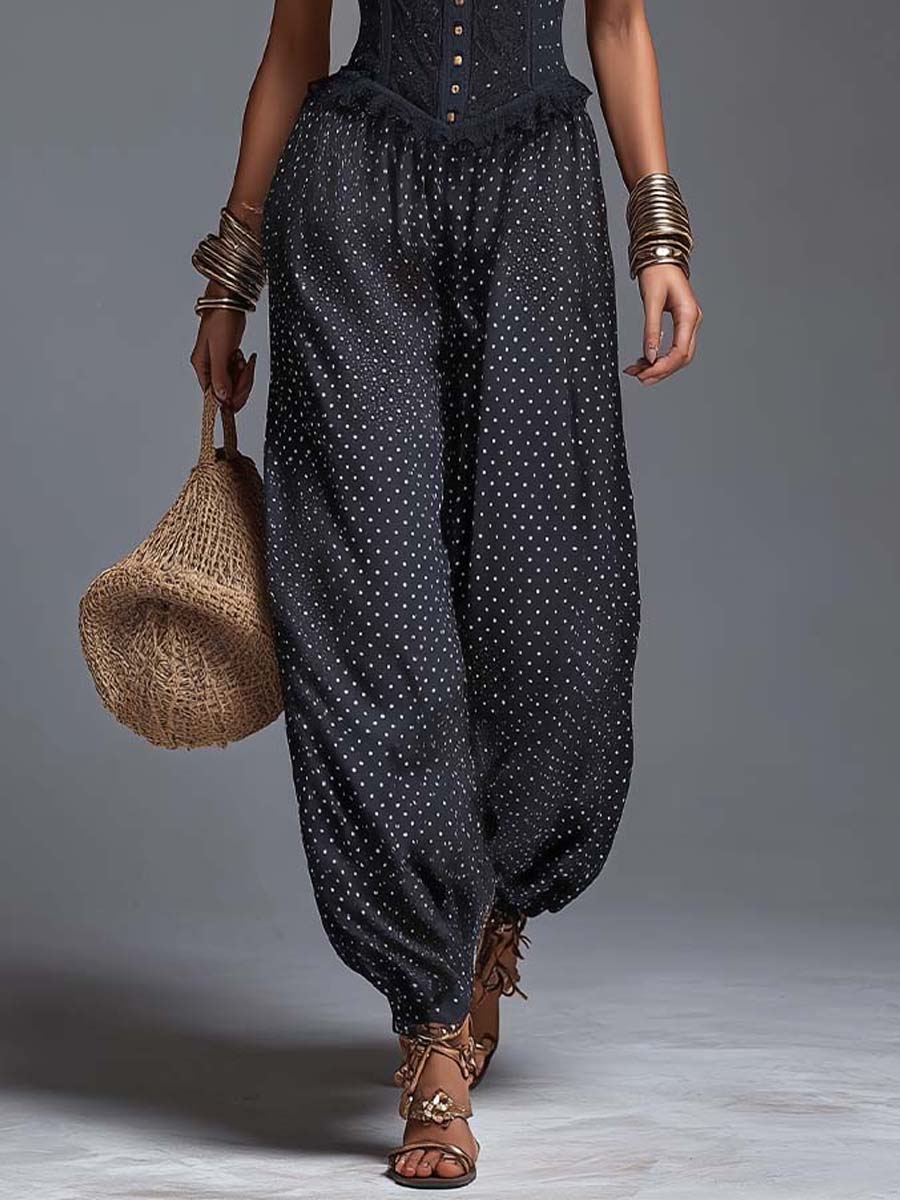 Bohemian Lace Corset Polka Dot Jumpsuit In Black - Image 3