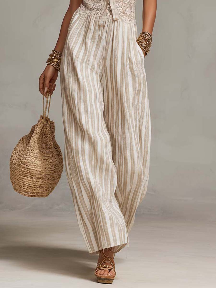 Bohemian Lace Overlay Striped Wide-Leg Jumpsuit - Image 3