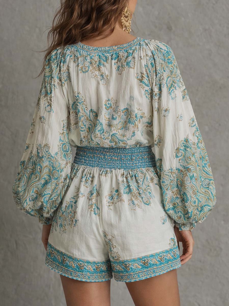 Bohemian Print Long Sleeve Romper - Image 3
