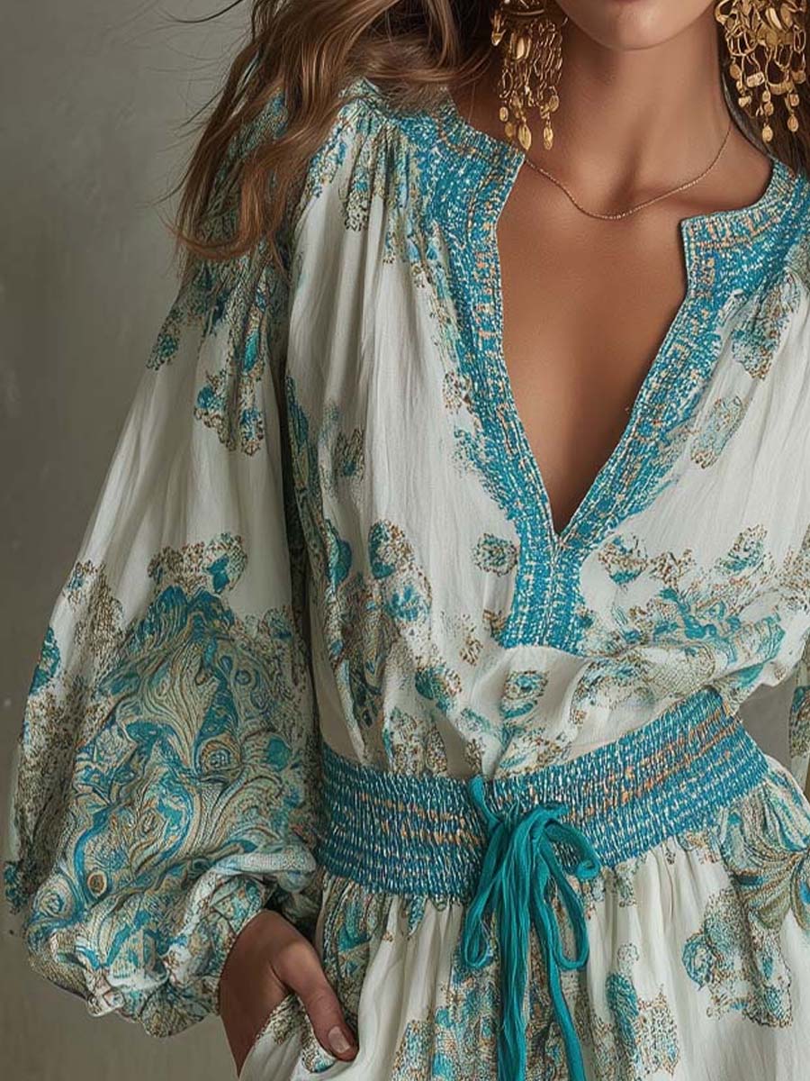 Bohemian Print Long Sleeve Romper - Image 4