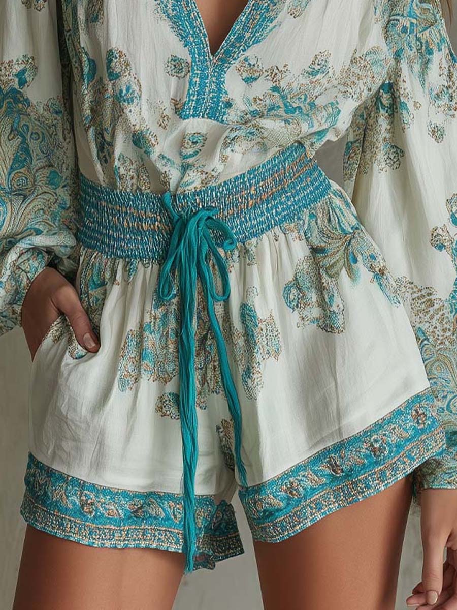Bohemian Print Long Sleeve Romper - Image 5