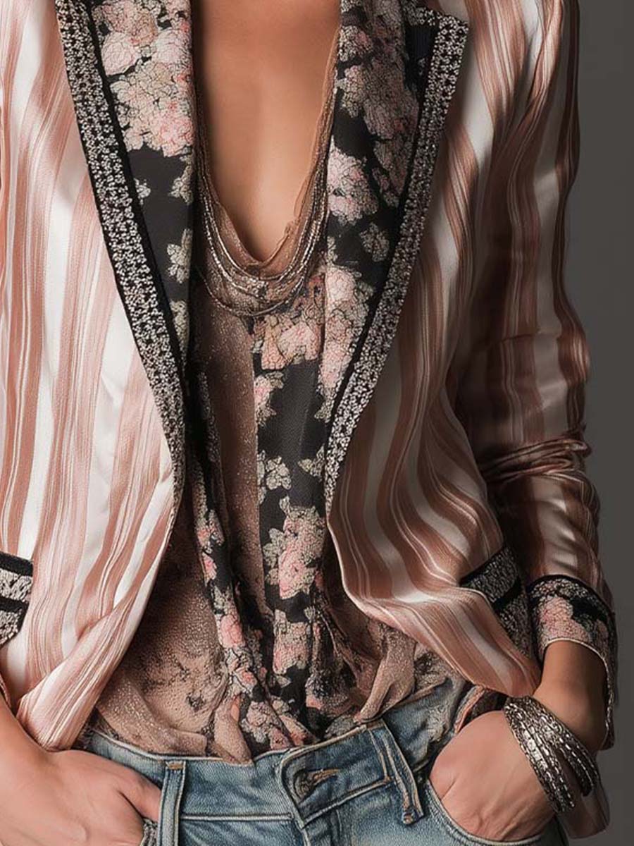 Bohemian Satin-Stripe Tailored Blazer - Image 3