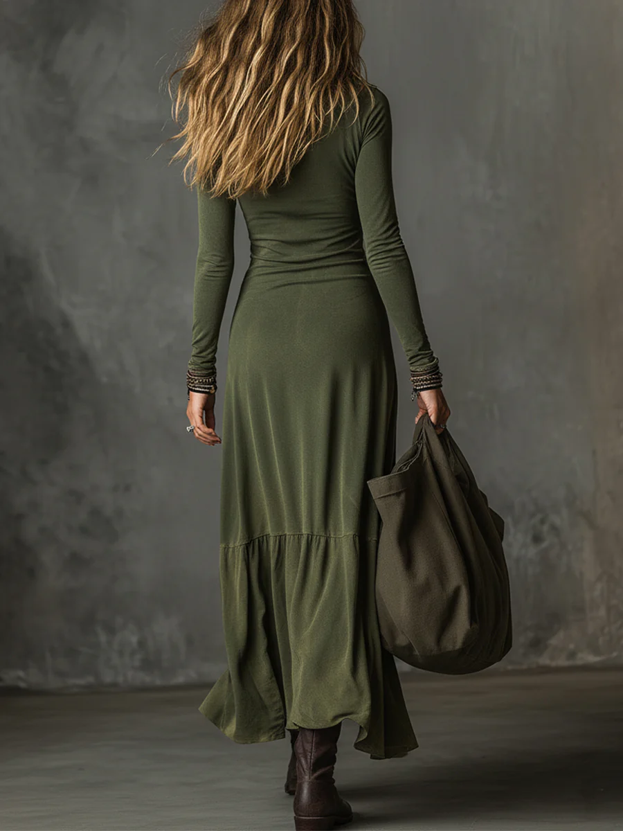 Bohemian Washed Cotton Half-zip Hem Slit Midi Dress - Image 3