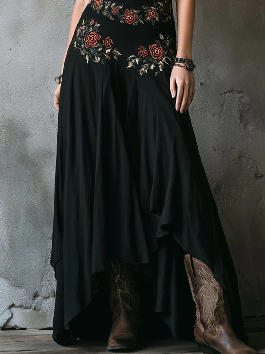 Boho Black Embroidered Halter Neck Maxi Dress - Image 3