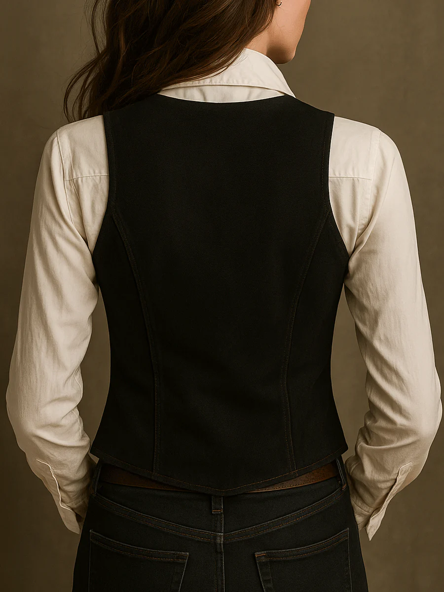 Boho Black Embroidered Velvet Waistcoat - Image 2