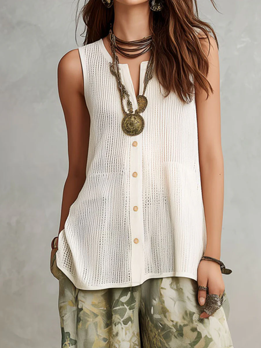 Boho Cream Knit Top And Sage Floral Patchwork Wide-Leg Pants Set - Image 2