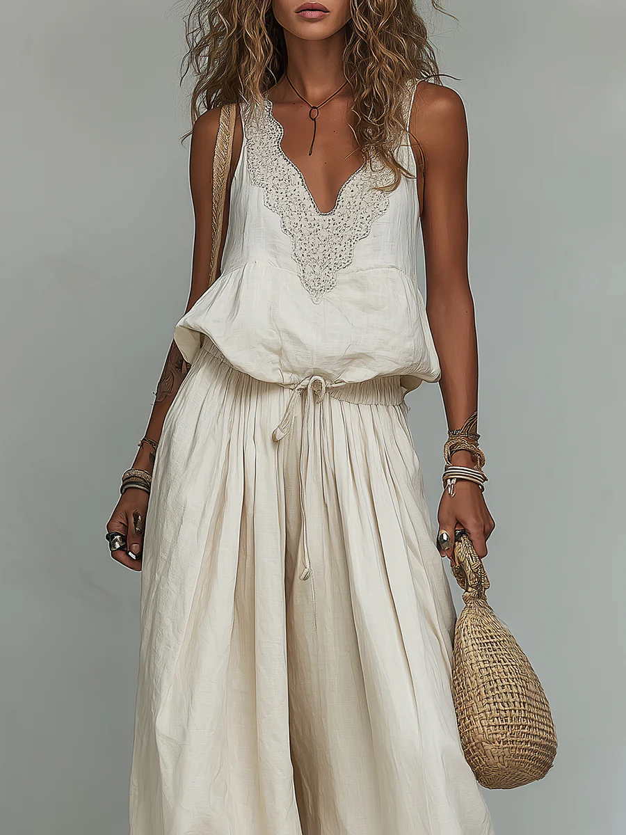 Boho Embroidered Vest & Balloon Pants Set - Image 4