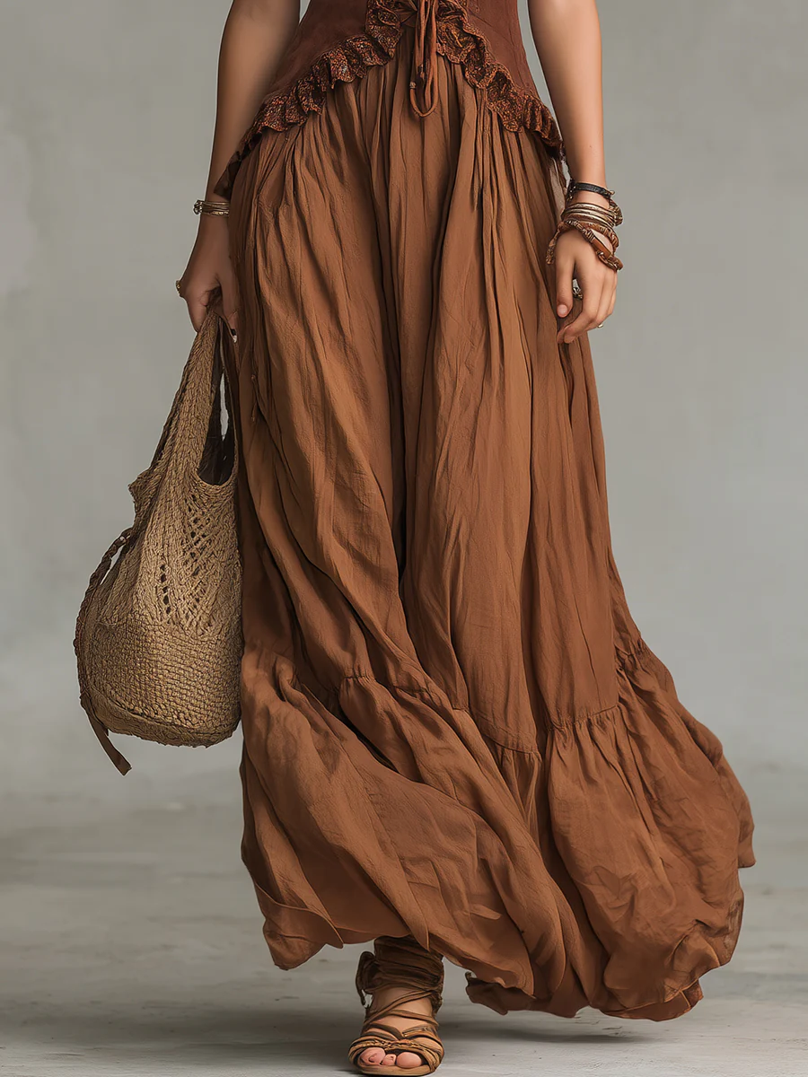 Boho Fungus Trim Splicing Suspender Maxi Dress - Image 3