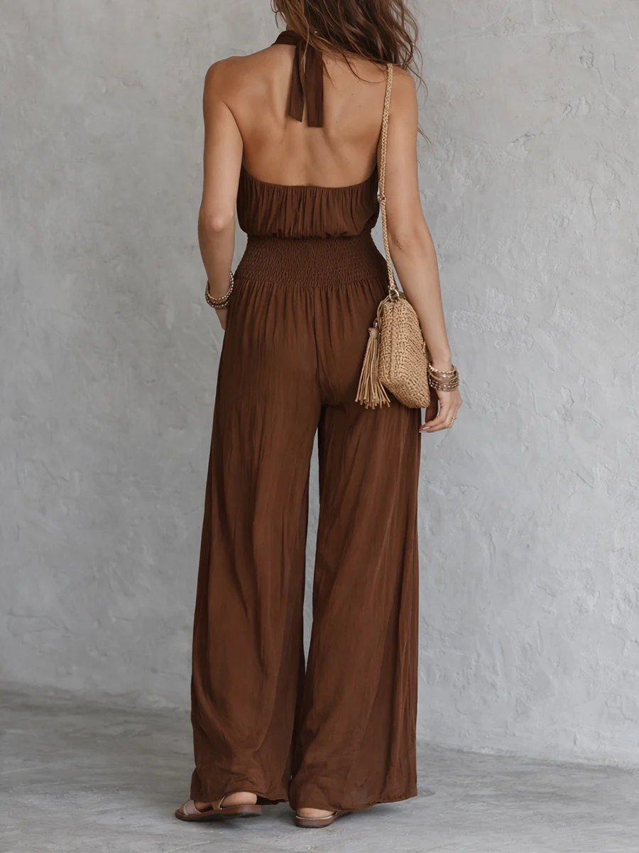 Boho Halter Neck Sleeveless Wide Leg Jumpsuit - Image 3