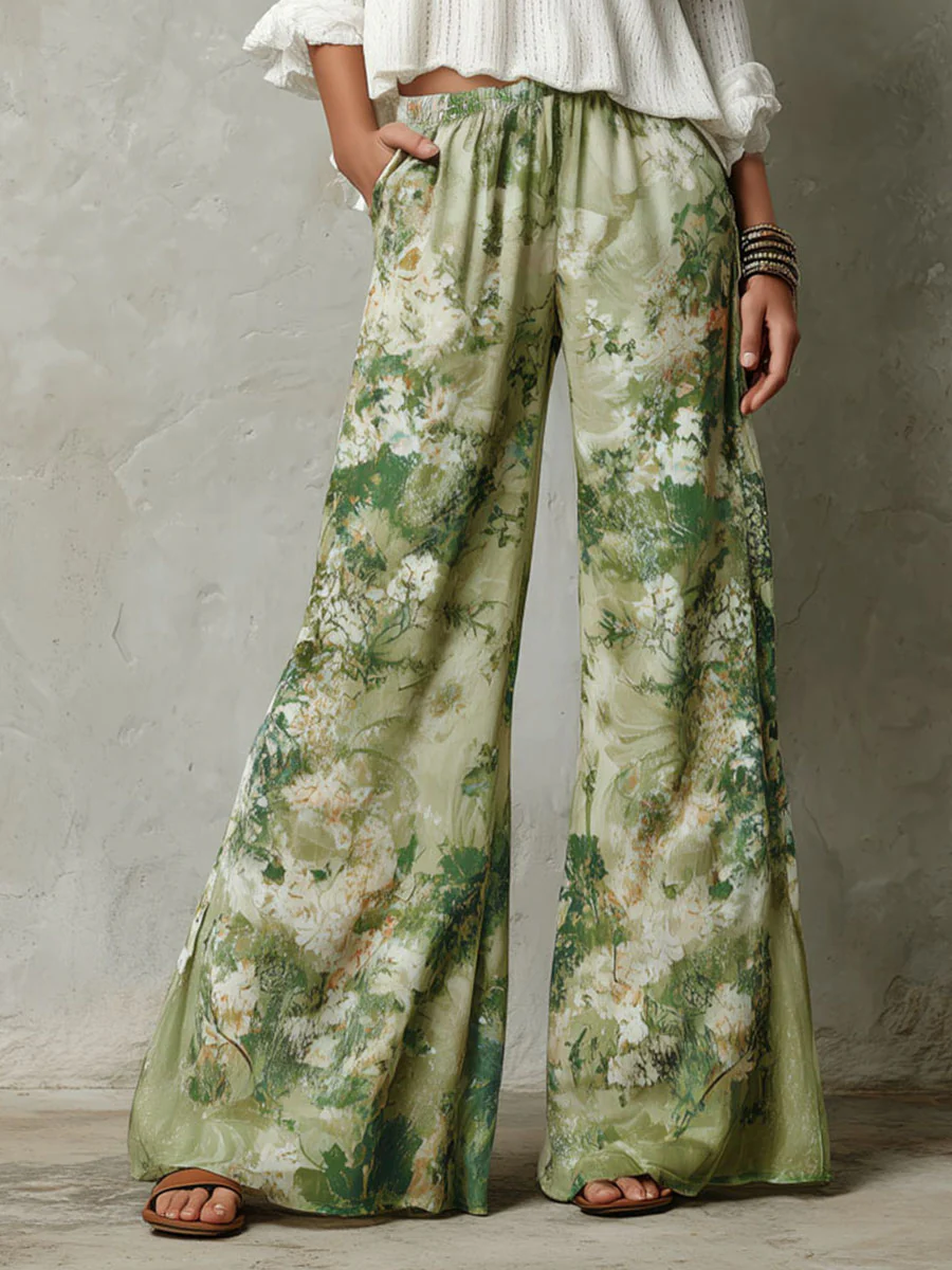 Boho Ivory Knit Top And Floral Wide-Leg Pants Set - Image 3