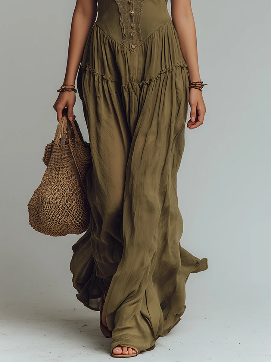 Boho Lace-Trimmed Ruffled-Hem Maxi Dress - Image 3