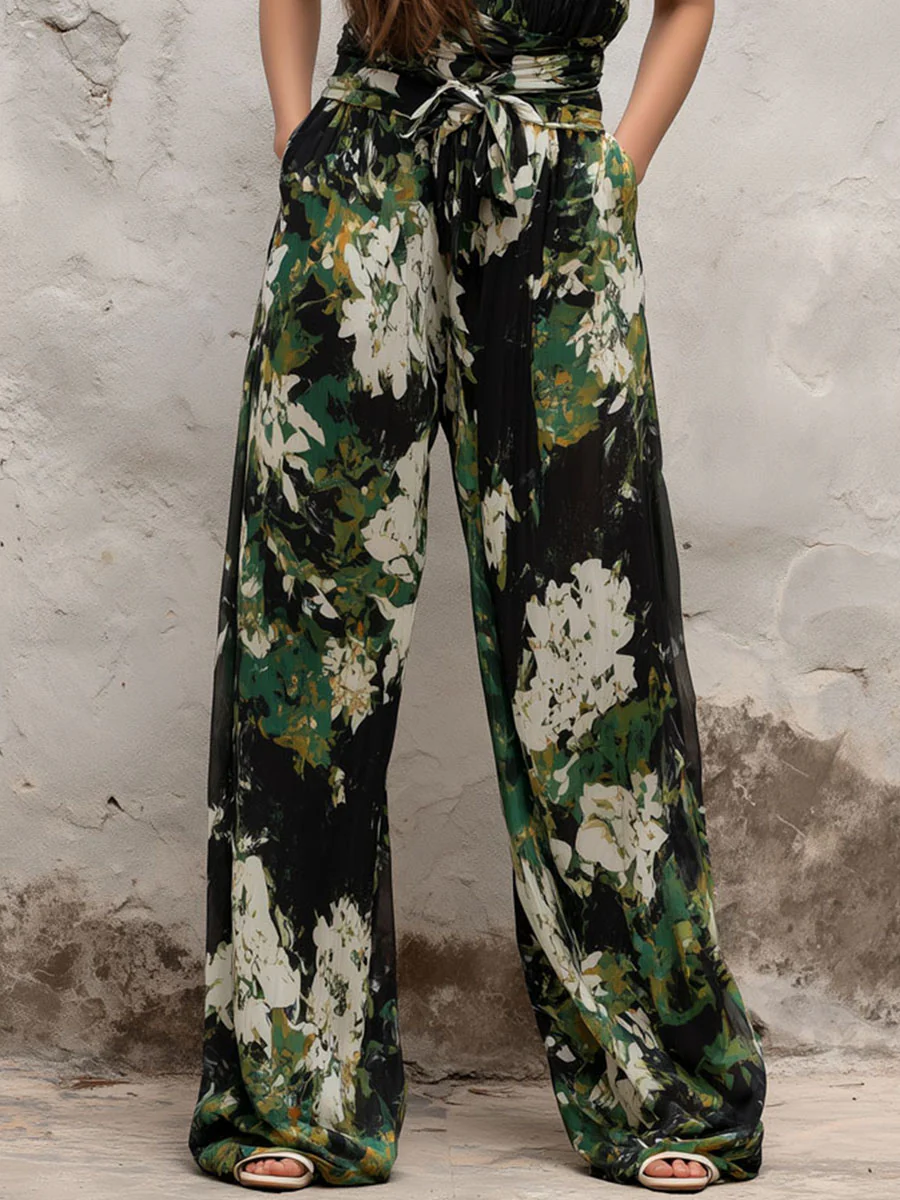 Boho Midnight Garden Floral Halter Wide-Leg Jumpsuit - Image 3