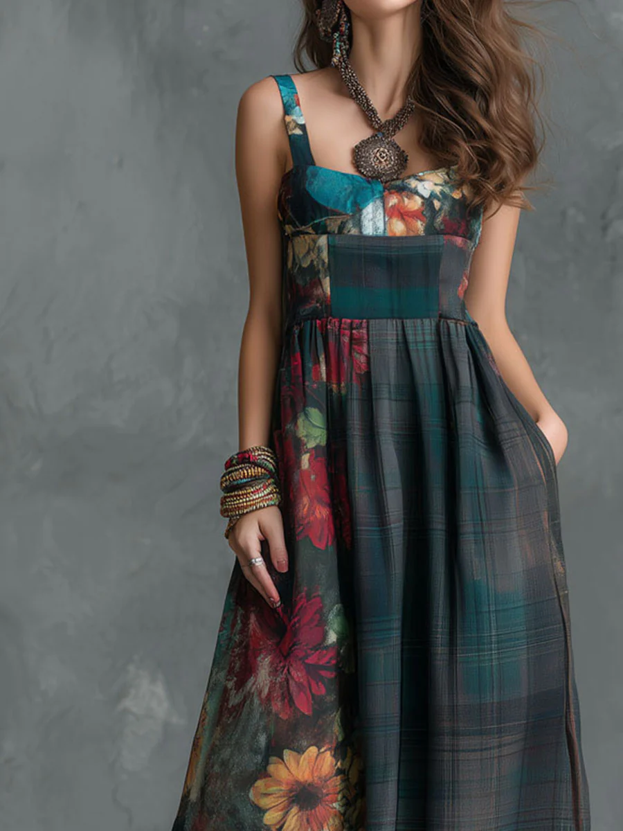 Boho Midnight Meadow Patchwork Floral Maxi Dress - Image 2