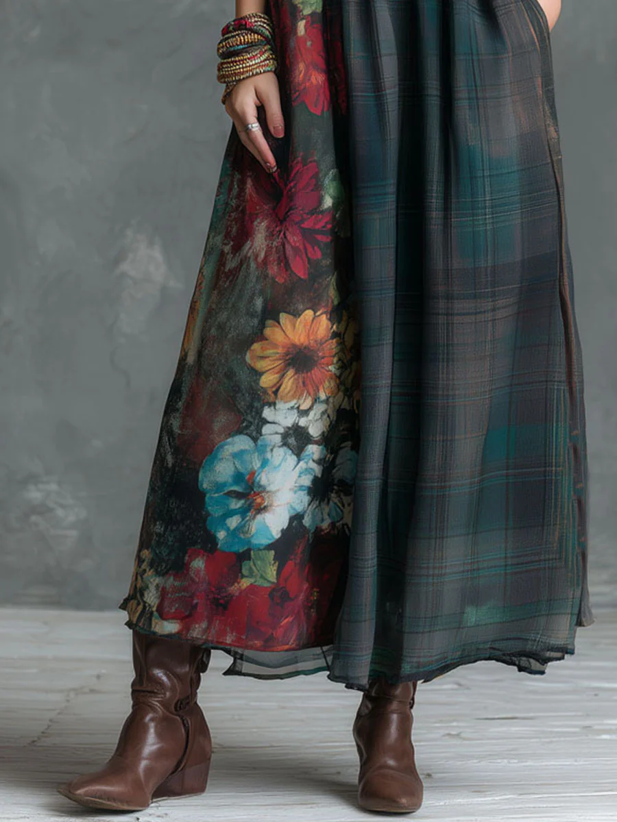 Boho Midnight Meadow Patchwork Floral Maxi Dress - Image 3