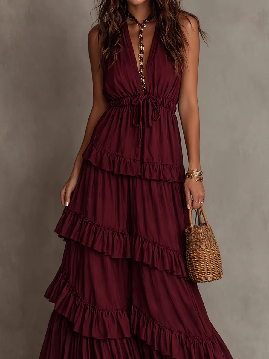 Boho Multi-layered Ruffle Hem Maxi Dress - Image 2