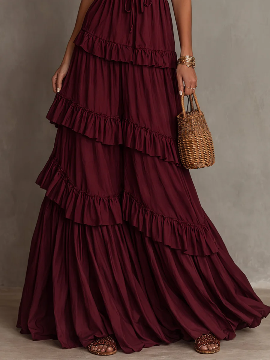 Boho Multi-layered Ruffle Hem Maxi Dress - Image 3