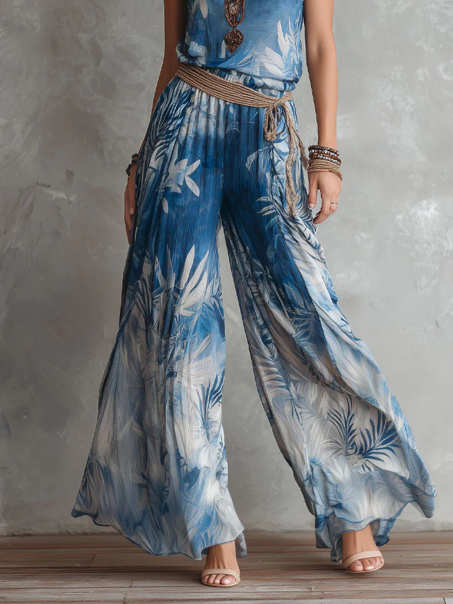 Boho Ocean Mist Tropical Print Beach Halter Jumpsuit - Image 3