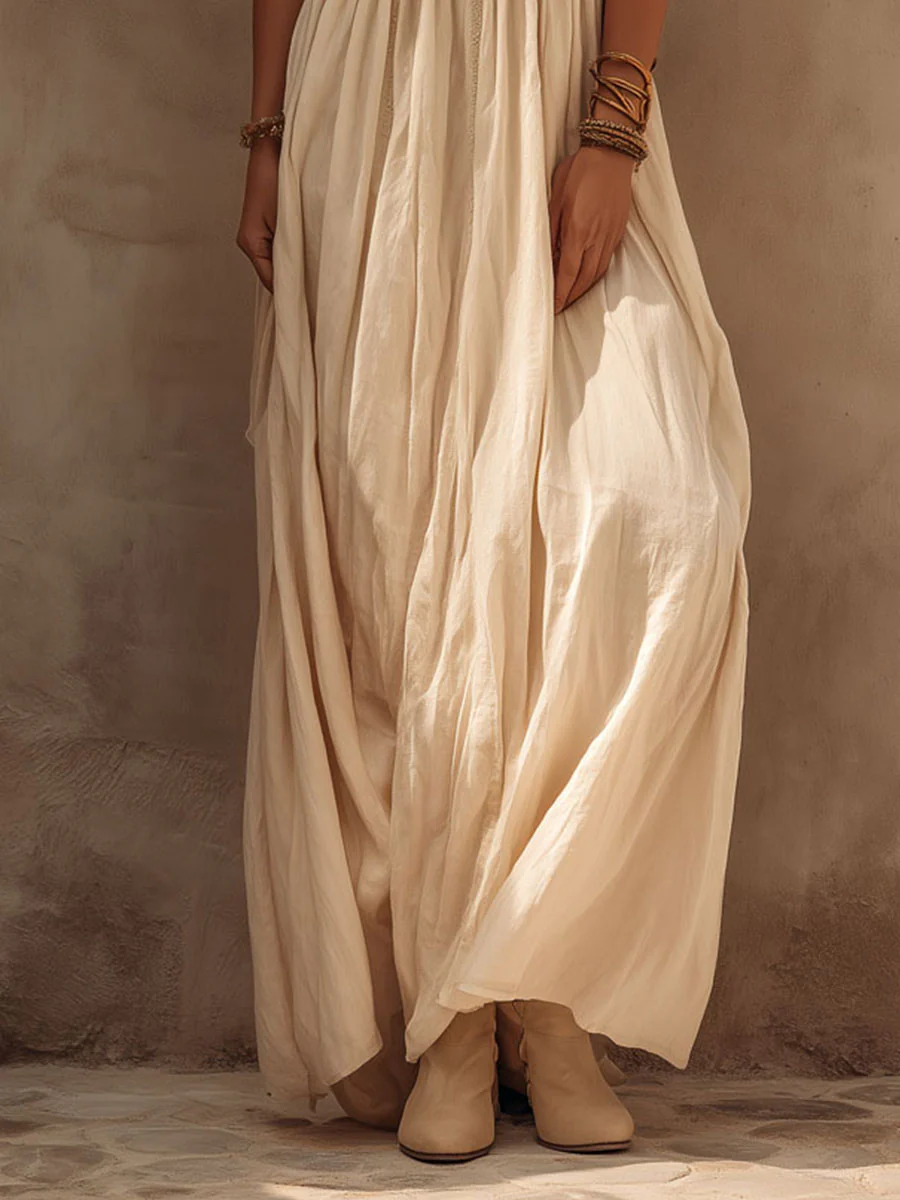 Boho Sandstone Ivory Lace-Trim Maxi Dress - Image 2