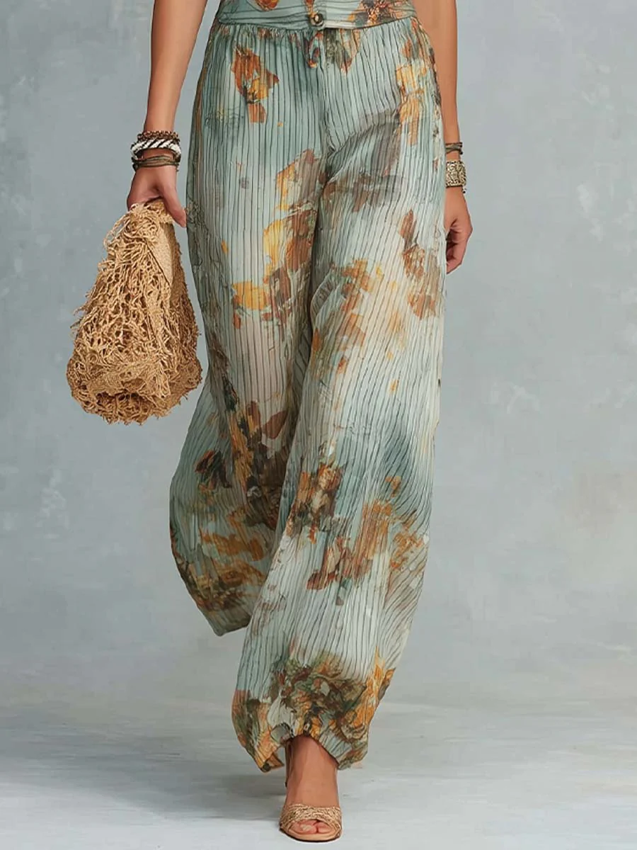 Boho Vintage Sage Floral Cotton-Linen Jumpsuit - Image 5