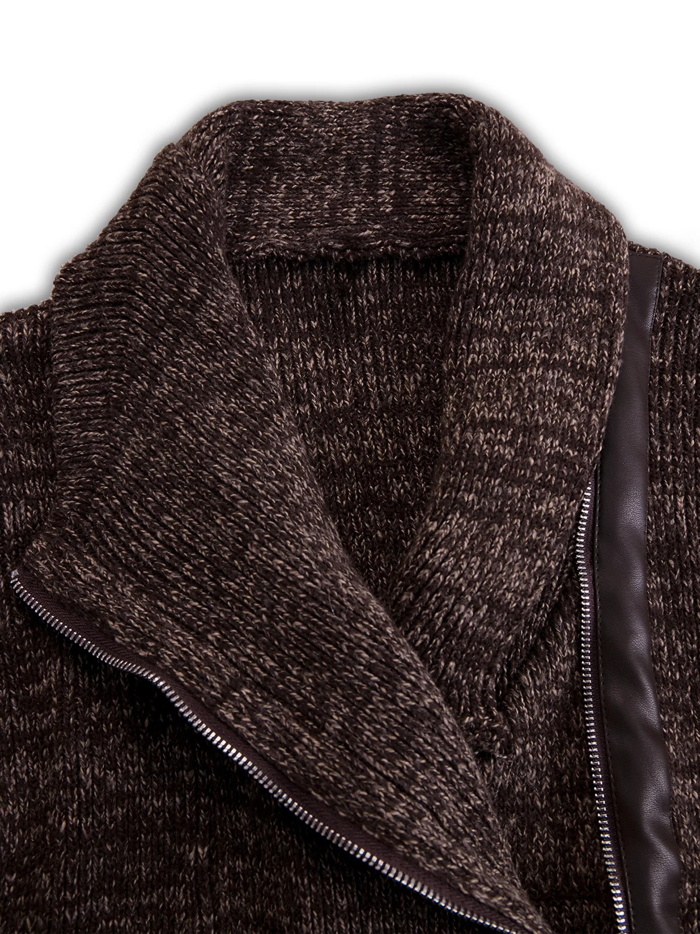 Brown Asymmetrical Zip Ribbed Knit Jacket - Image 10